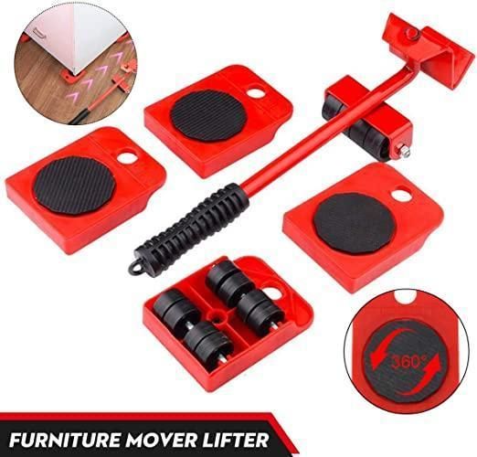 Heavy Duty Furniture Lifter & Mover Tool Set | Stainless Steel Furniture Shifting & Lifting Tool with 4 Wheel Pads | Easy Moving for Sofa, Bed & Appliances (Pack of 5)