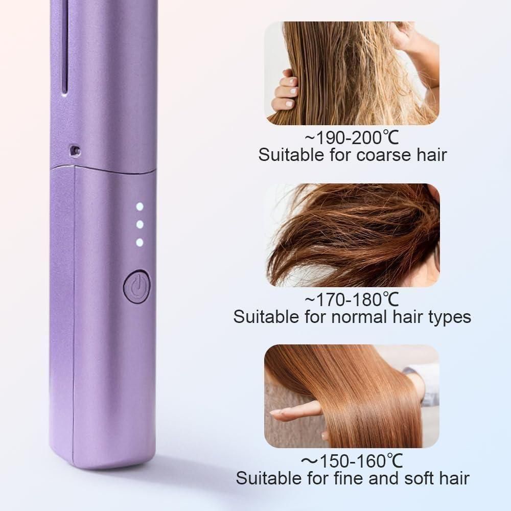 Meneflix Portable Mini Hair Straightener | Cordless Rechargeable Hot Comb | Adjustable Up to 200°C | Compact Travel Hair Straightener (18.5 cm)