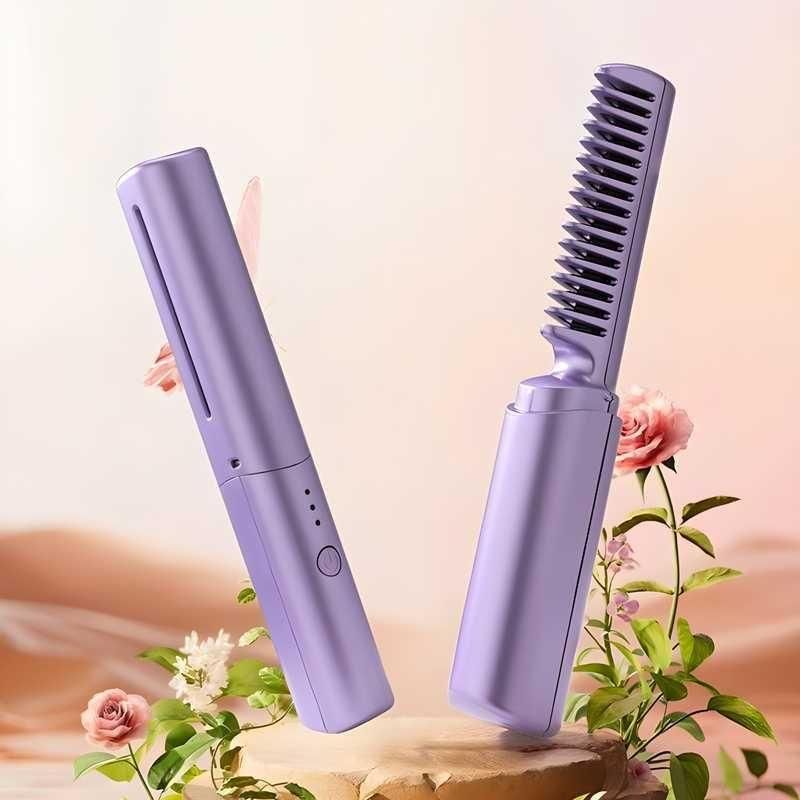 Meneflix Portable Mini Hair Straightener | Cordless Rechargeable Hot Comb | Adjustable Up to 200°C | Compact Travel Hair Straightener (18.5 cm)